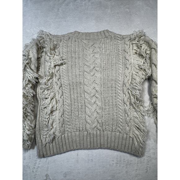 Vici Chunky Fringe Cable Knit Sweater XL Cream Acrylic Boho Textured Pullover - Picture 7 of 12
